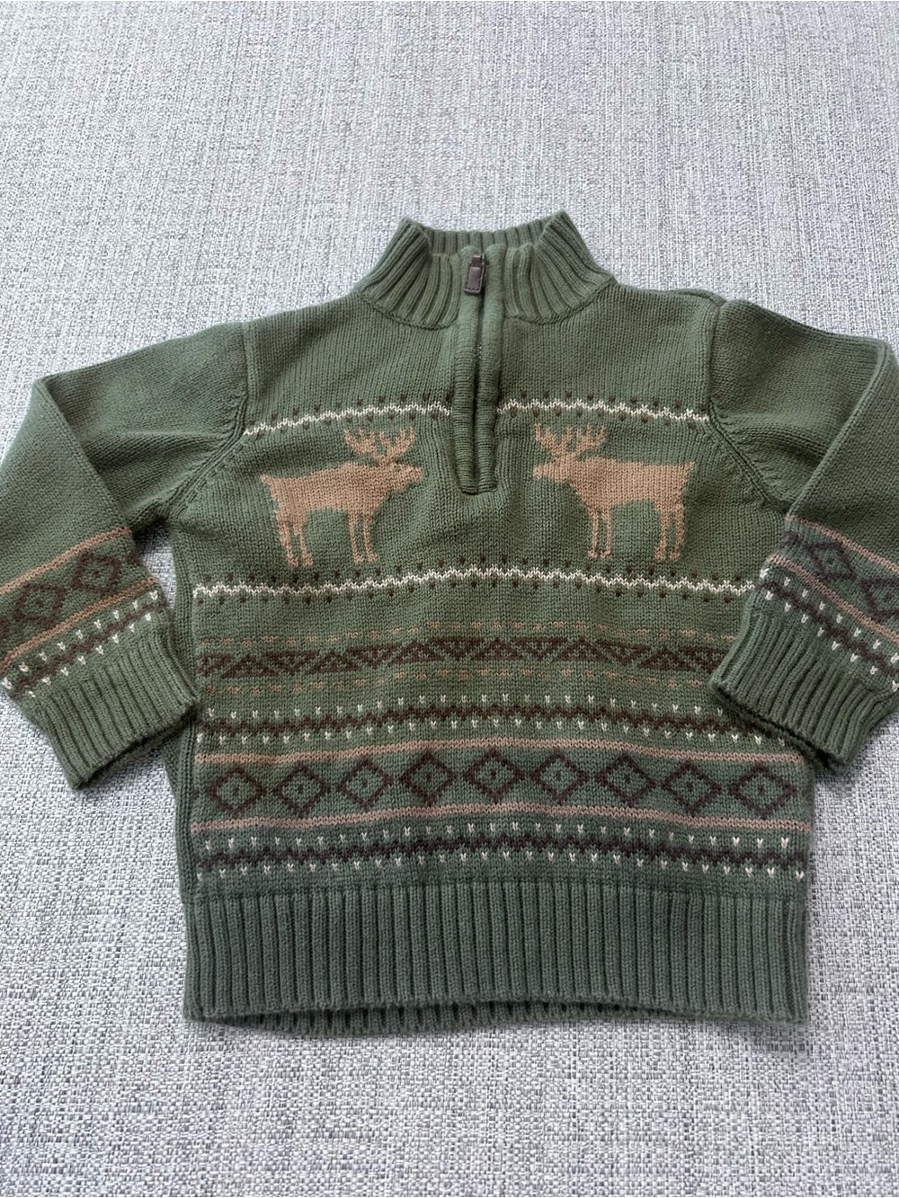 Newton Trading Co Olive Green Half-Zip Moose Knit Sweater Size 3T